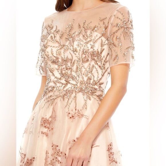 Mac Duggal EMBELLISHED ILLUSION CAP SLEEVE A LINE GOWN pageant dress size 4 - Picture 5 of 13